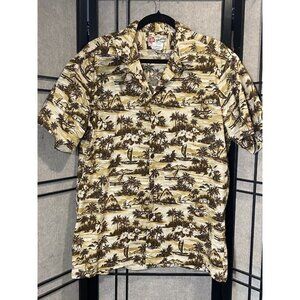 Hilo Hattie The Hawaiian Original Men’s Button Up Shirt Sz L Brown Tan VTG
